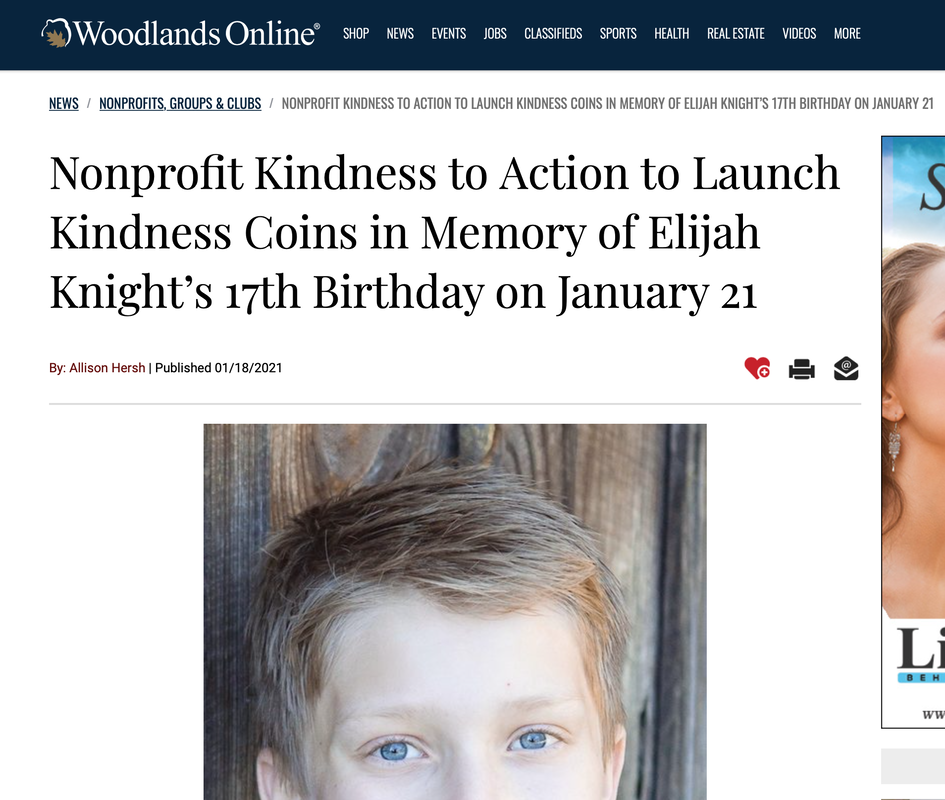 Woodlands Online coverage of Elijah Knight's Kindness Coin launch